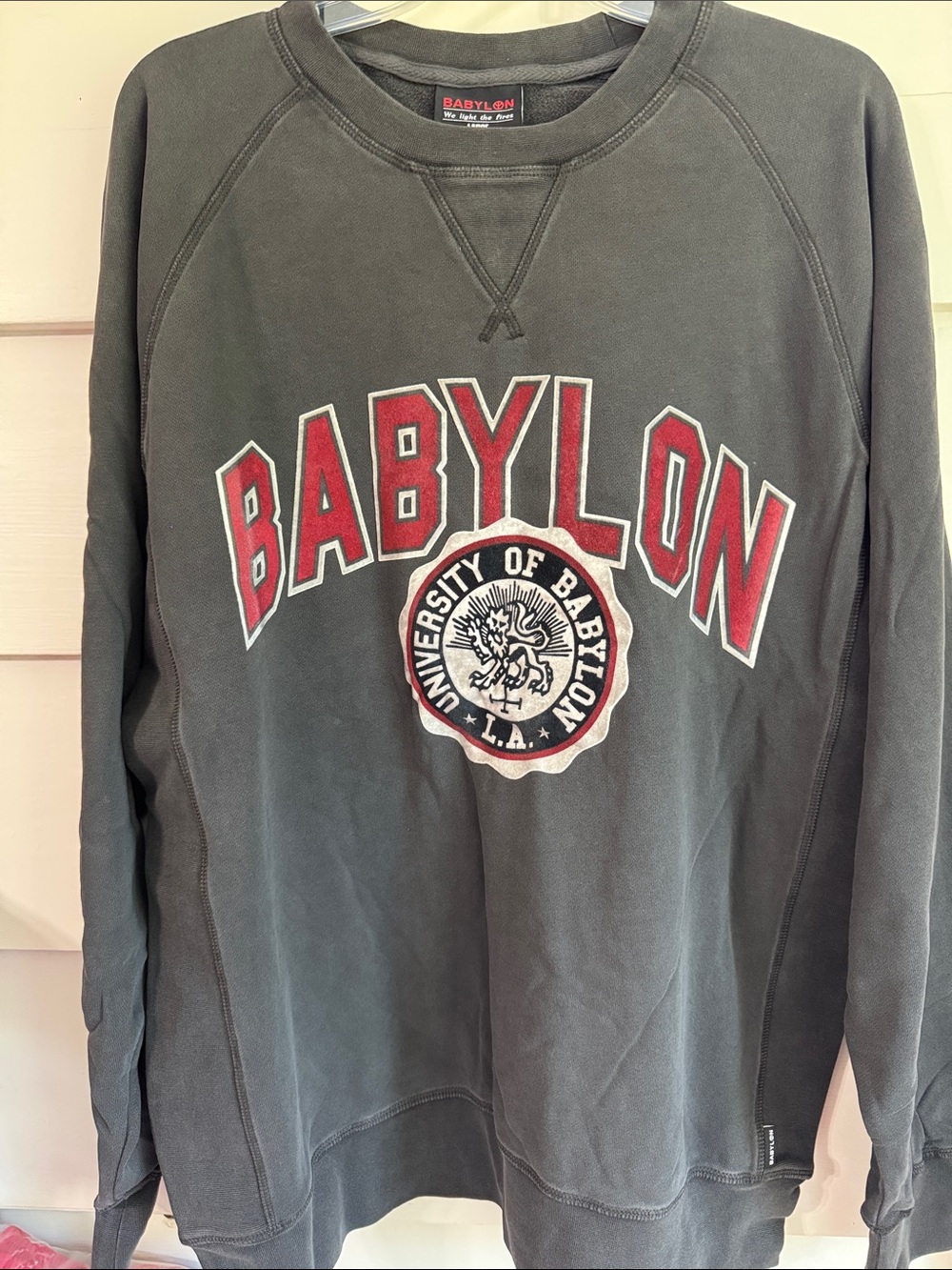 Men's Crewneck Sweatshirt in Charcoal with Red Logo